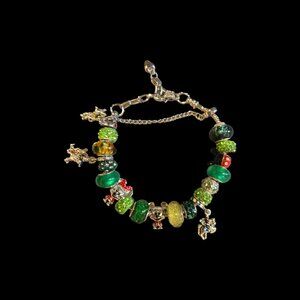 Green Disney European Charm Bracelet~ 7 in plus chain